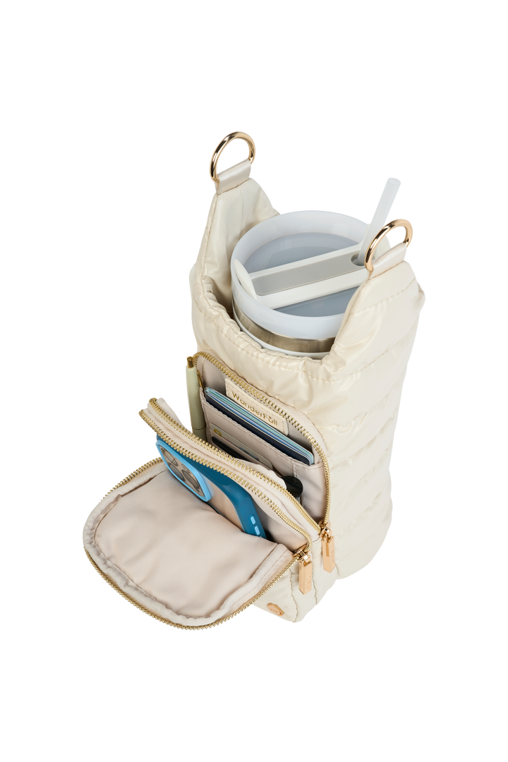 JUNE MARKET: HydroBag® HANDLE® - Ivory Lacquer with Solid Vegan Leather Trimmed Strap by Wanderfull (Ships in 2-3 Weeks)