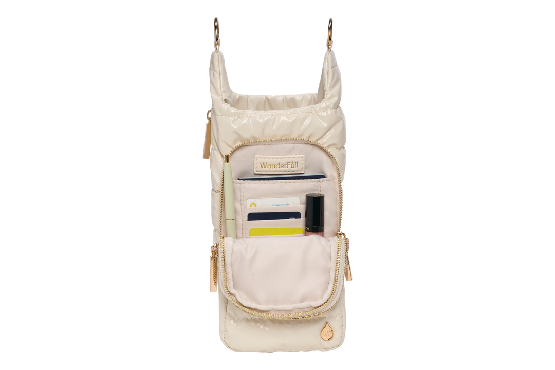 JUNE MARKET: HydroBag® HANDLE® - Ivory Lacquer with Solid Vegan Leather Trimmed Strap by Wanderfull (Ships in 2-3 Weeks)