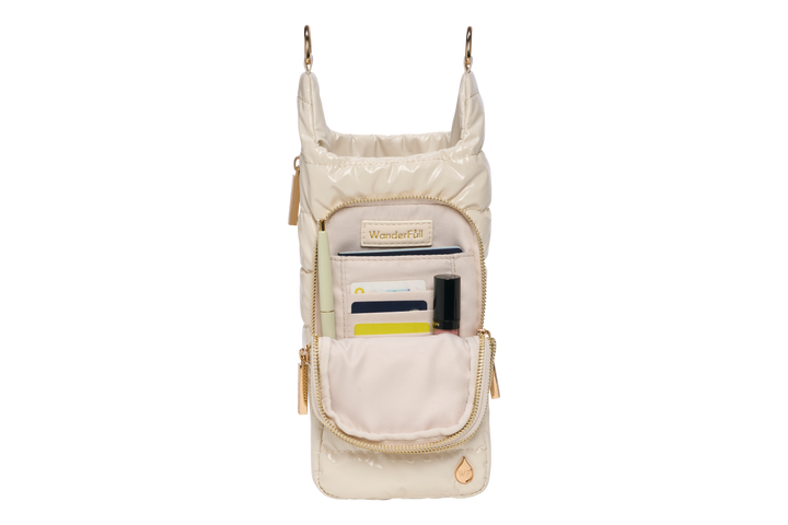 JUNE MARKET: HydroBag® HANDLE® - Ivory Lacquer with Solid Vegan Leather Trimmed Strap by Wanderfull (Ships in 2-3 Weeks)