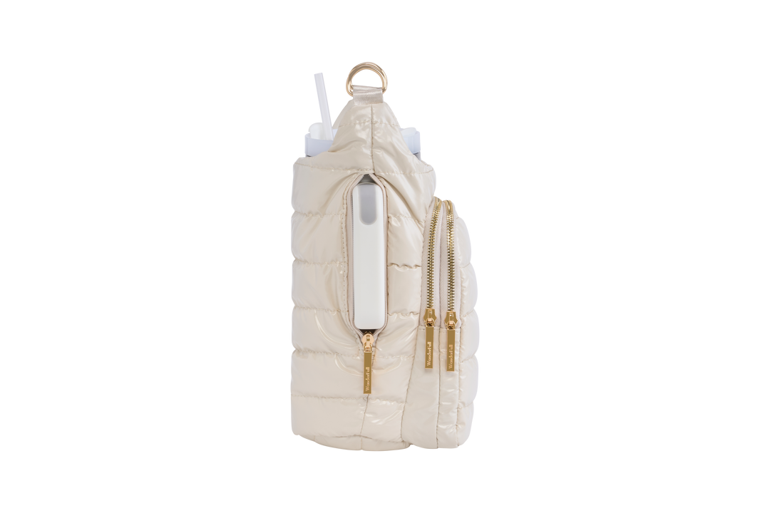 JUNE MARKET: HydroBag® HANDLE® - Ivory Lacquer with Solid Vegan Leather Trimmed Strap by Wanderfull (Ships in 2-3 Weeks)