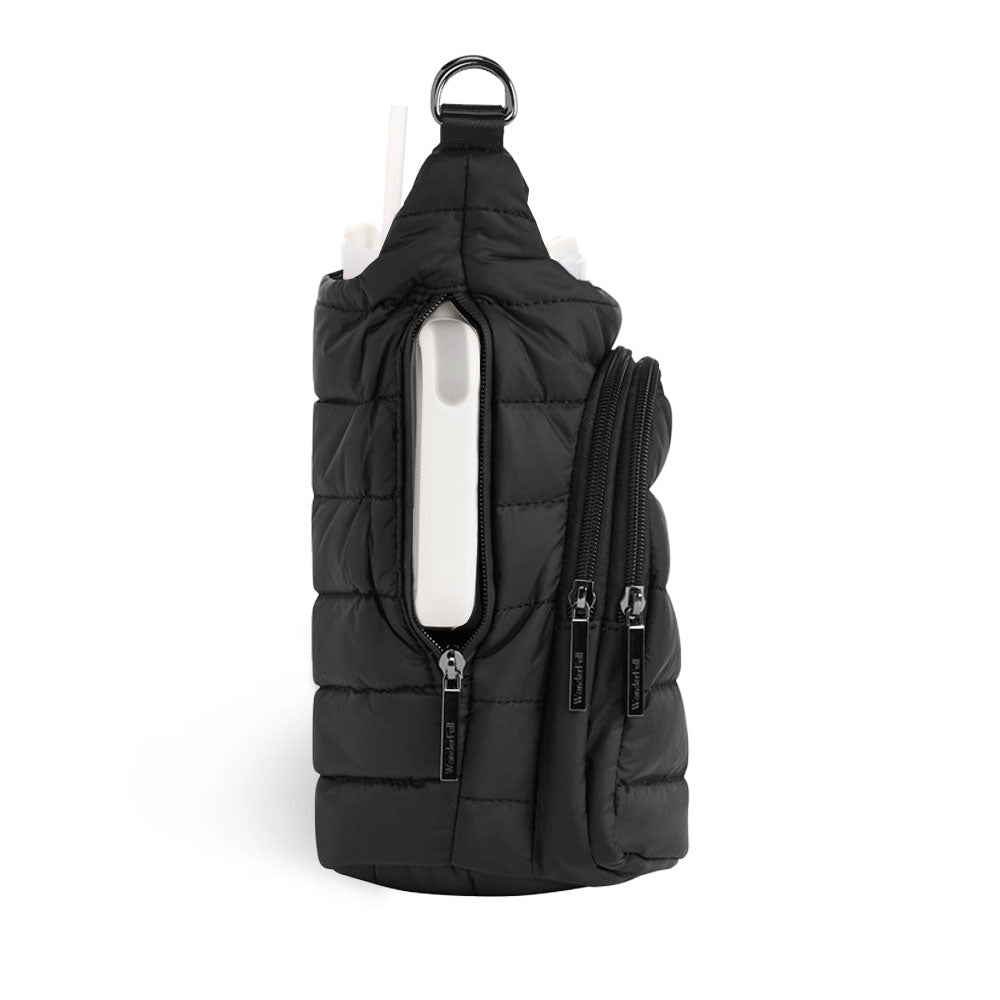 JUNE MARKET: HydroBag® HANDLE®- Black Matte with Vegan Leather Trimmed Strap by Wanderfull (Ships in 2-3 Weeks)