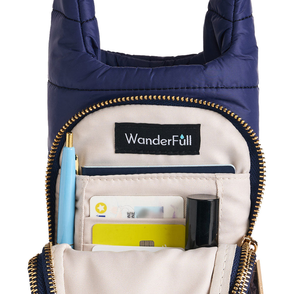 JUNE MARKET: Navy HydroBag with Mahjong Embroidery and Navy, Green, White Strap by Wanderfull (Ships in 2-3 Weeks)