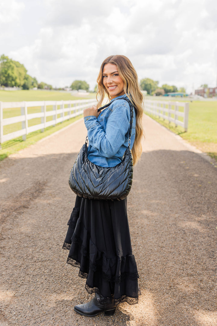 JUNE MARKET: Black Pearl Half Moon HydroHobo® Bag- bottle included by Wanderfull (Ships in 2-3 Weeks)