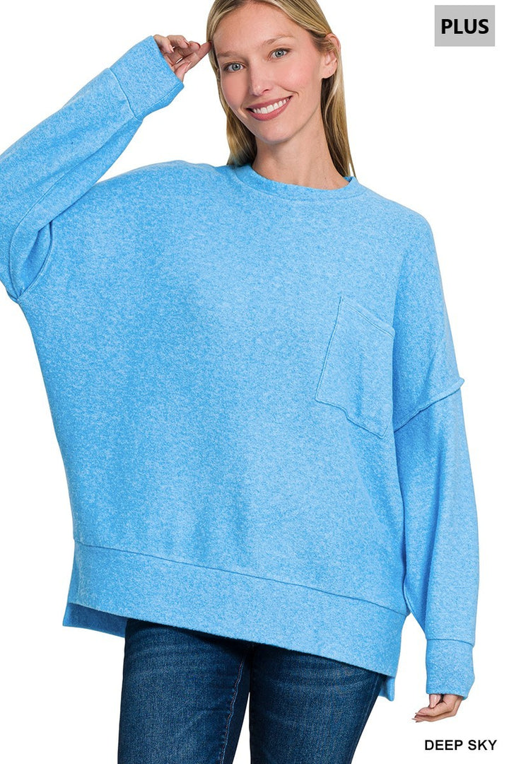 Brushed Drop-Shoulder Oversized Sweater - Deep Sky