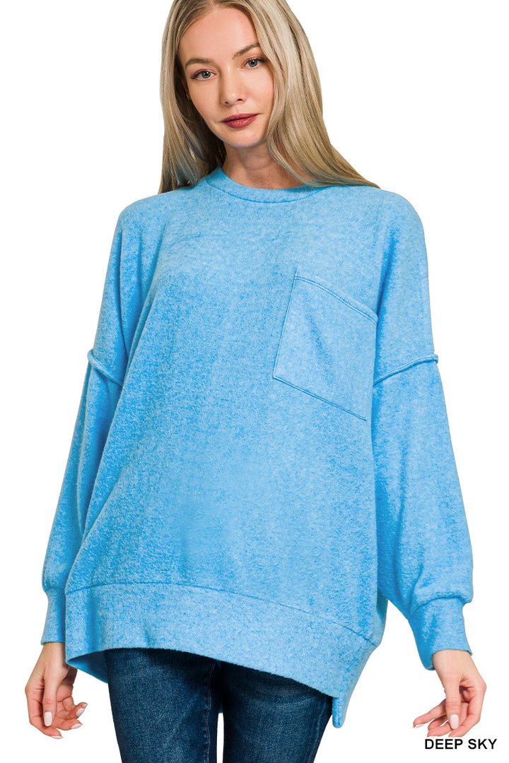 Brushed Drop-Shoulder Oversized Sweater - Deep Sky