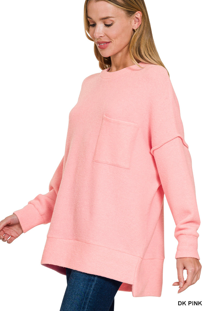 Brushed Drop-Shoulder Oversized Sweater - Dark Pink