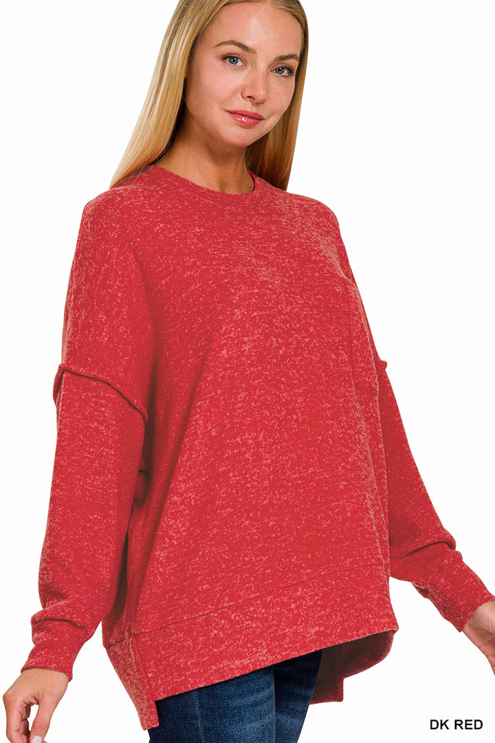 Brushed Drop-Shoulder Oversized Sweater - Dark Red