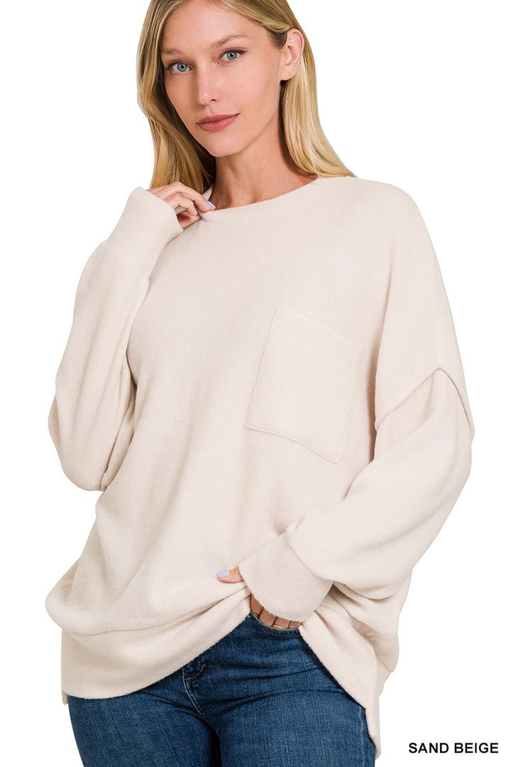 Brushed Drop-Shoulder Oversized Sweater - Sand Beige