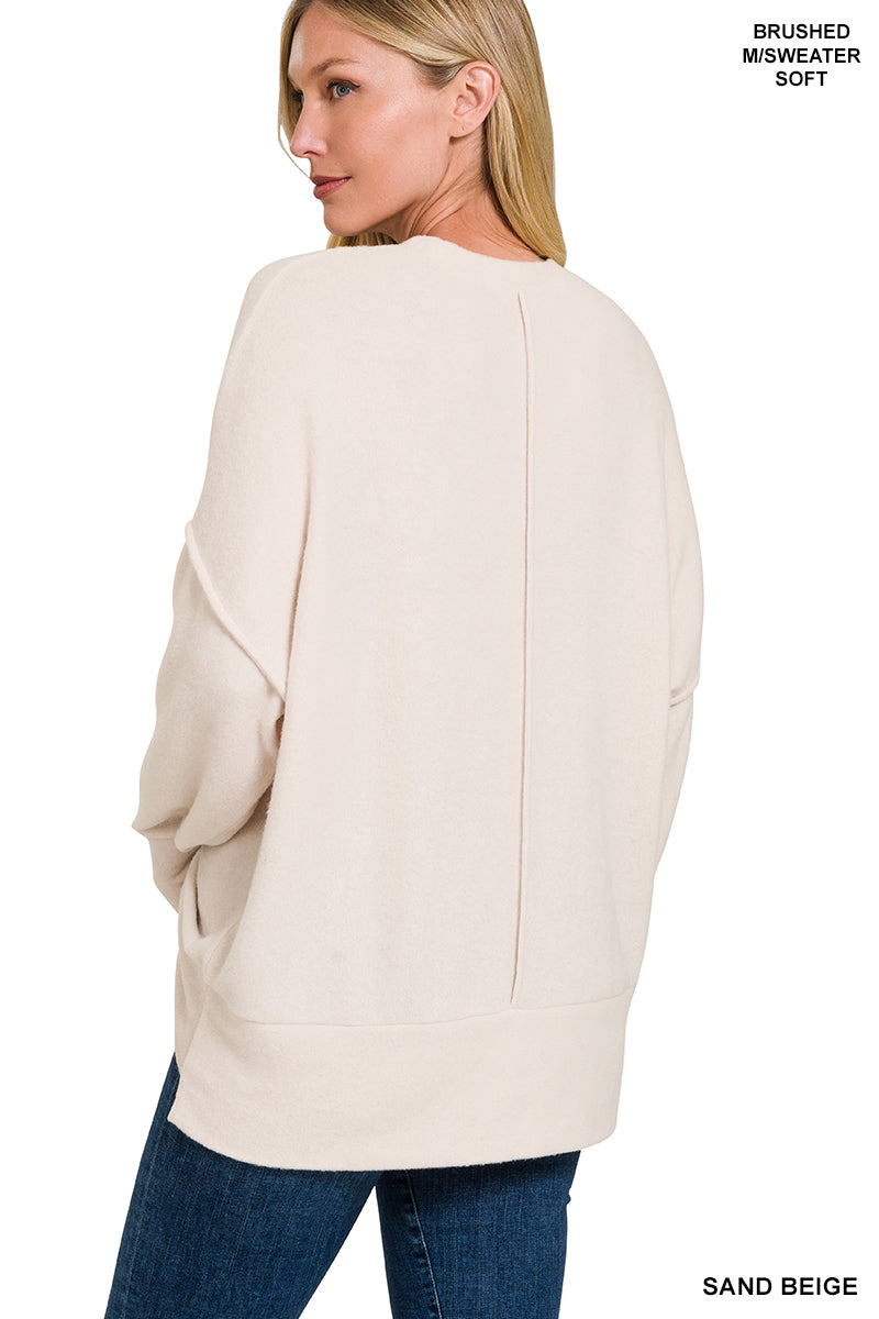 Brushed Drop-Shoulder Oversized Sweater - Sand Beige