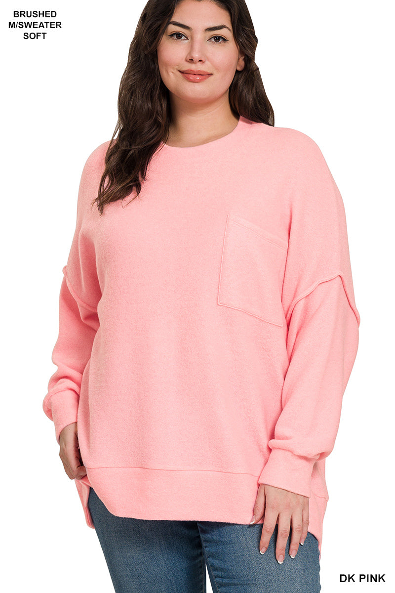 Brushed Drop-Shoulder Oversized Sweater - Dark Pink