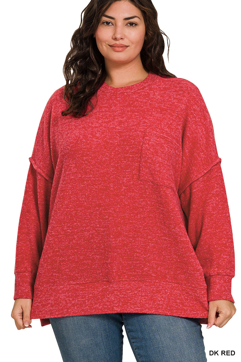 Brushed Drop-Shoulder Oversized Sweater - Dark Red