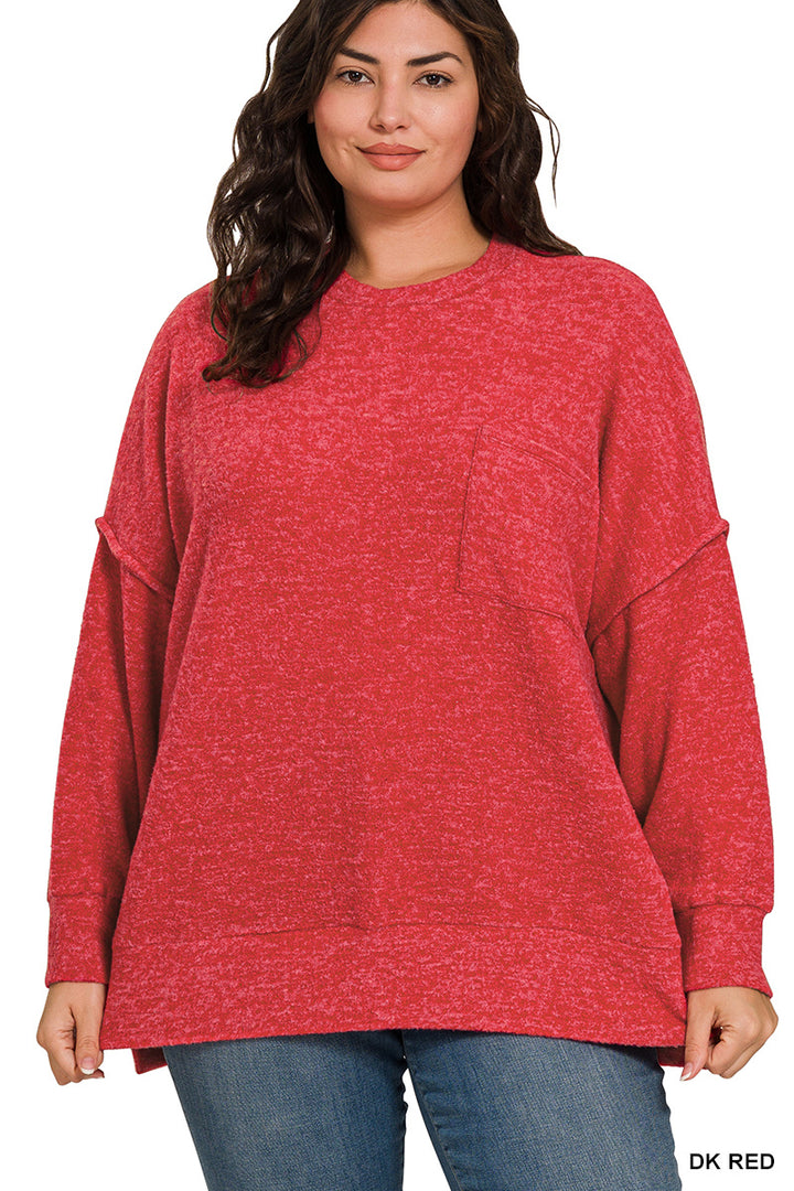 Brushed Drop-Shoulder Oversized Sweater - Dark Red