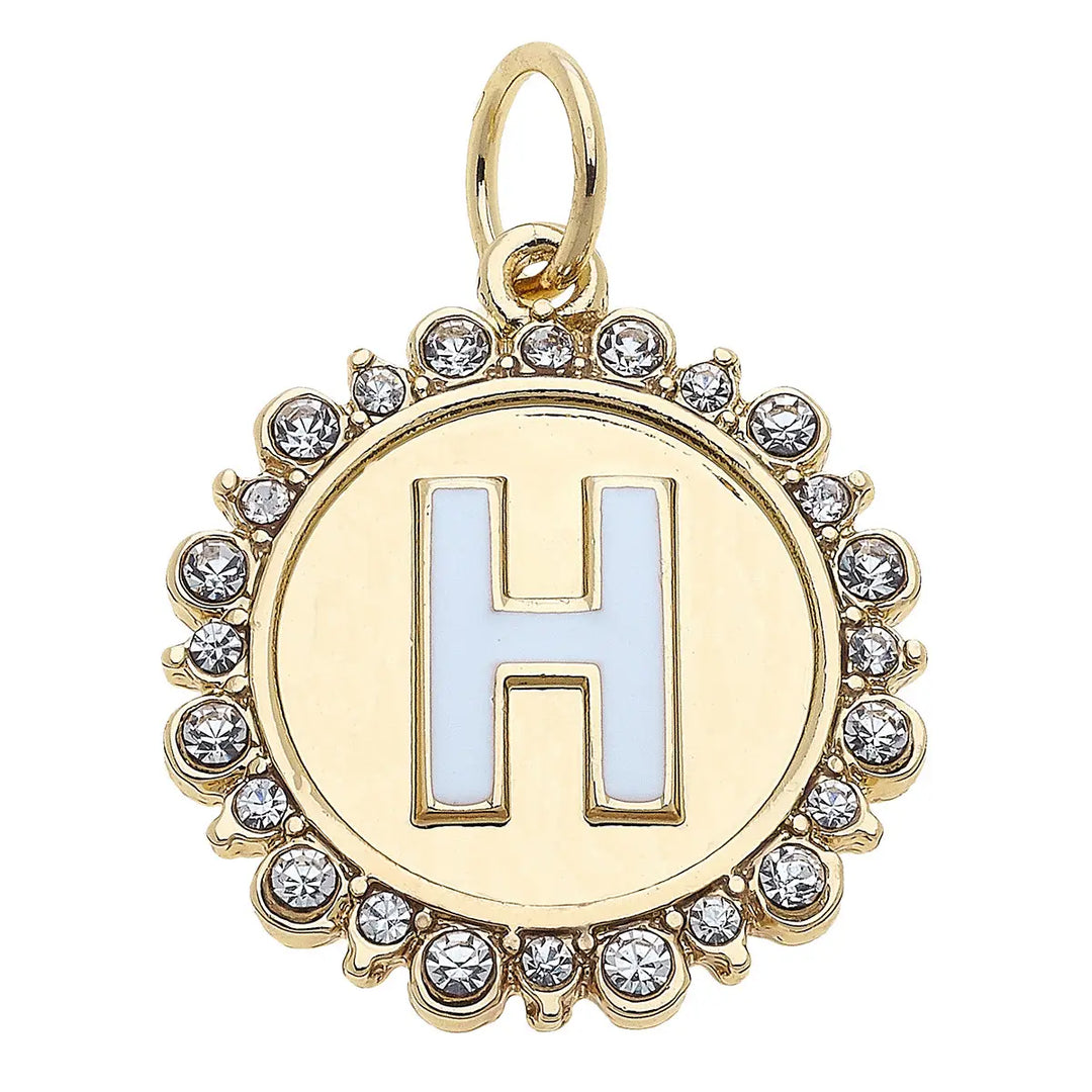 Rhinestone Initial Letter Disc Charm in Shiny Gold By Canvas