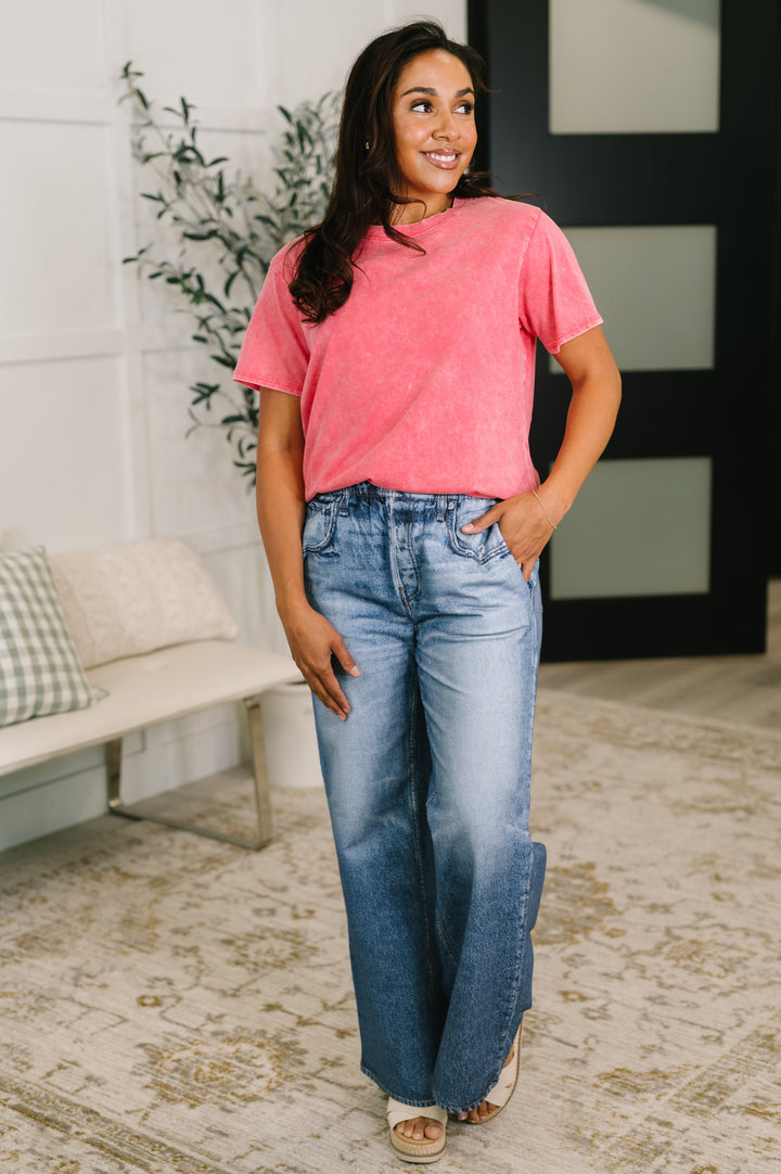Had to Be There Mineral Wash Tee in Fuchsia - 5/27