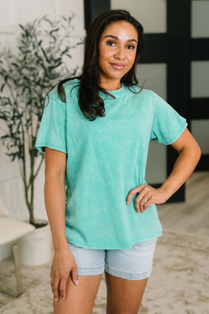 Had to Be There Mineral Wash Tee in Turquoise - 5/27