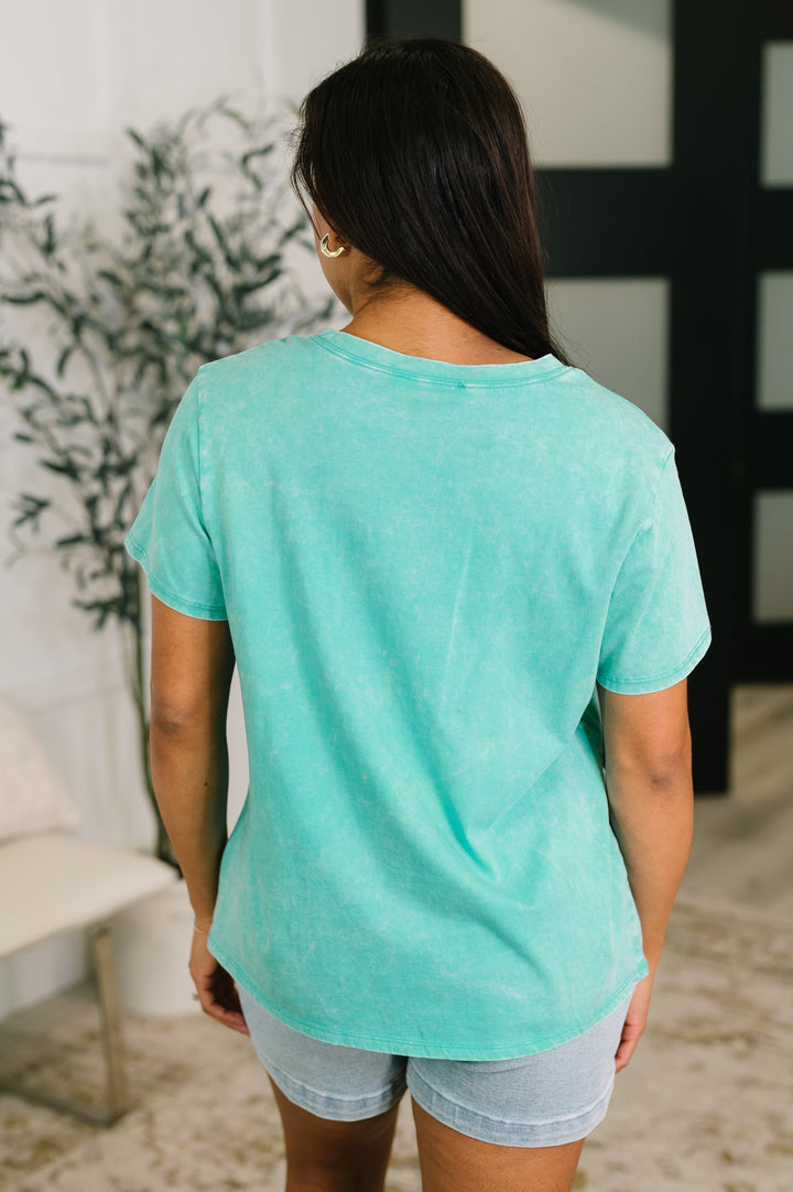 Had to Be There Mineral Wash Tee in Turquoise - 5/27
