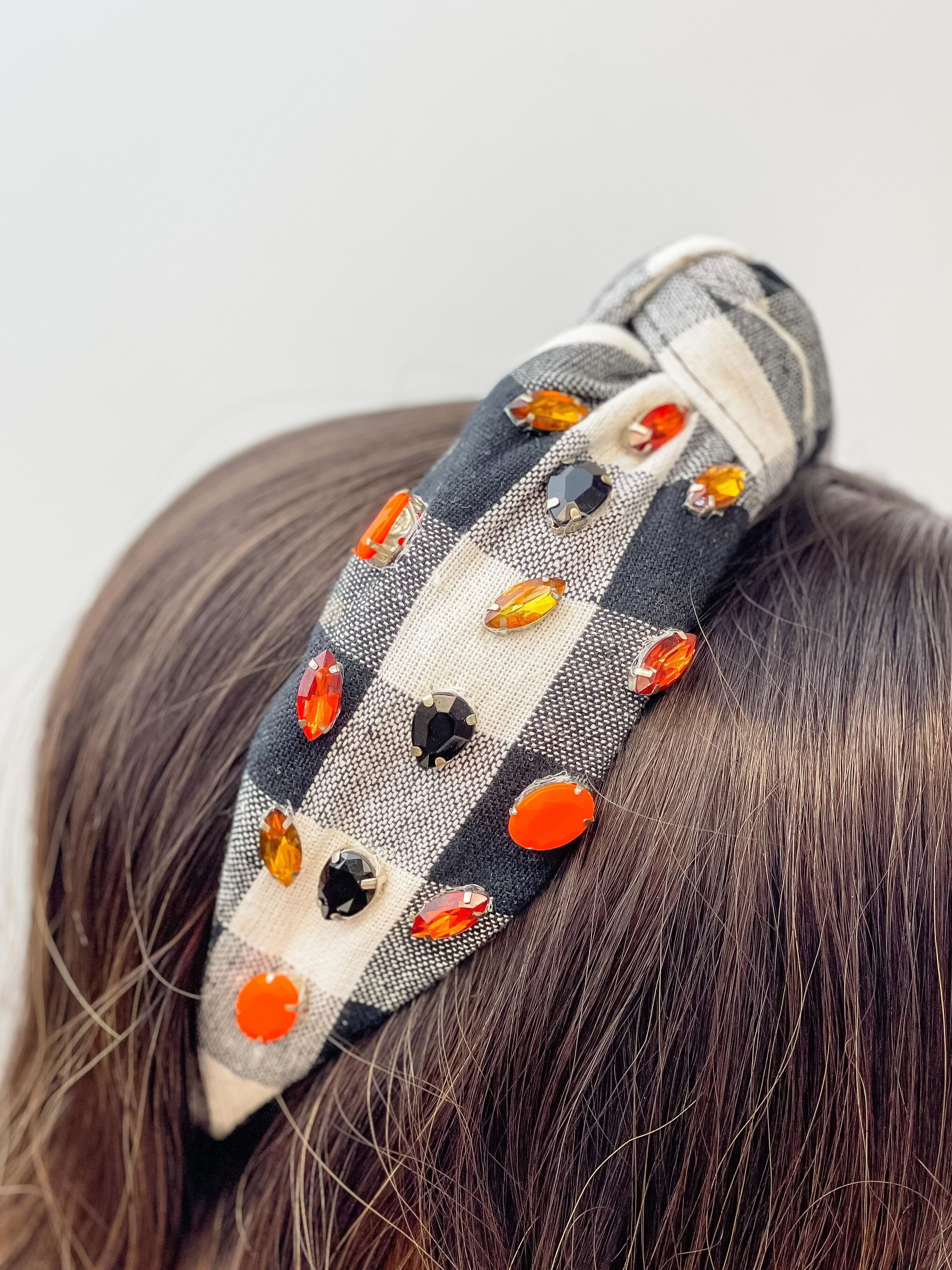 Halloween Rhinestone Plaid Top Knot Headband