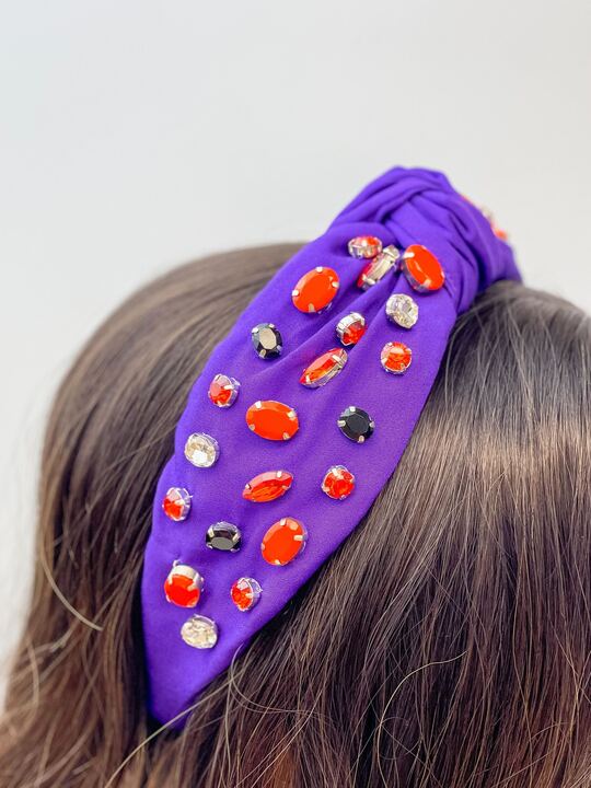 Halloween Rhinestone Top Knot Headband  - Purple