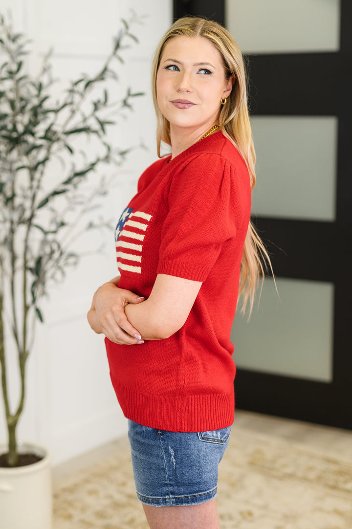 Hand Over Heart Graphic Knit Top in Red - 5/4