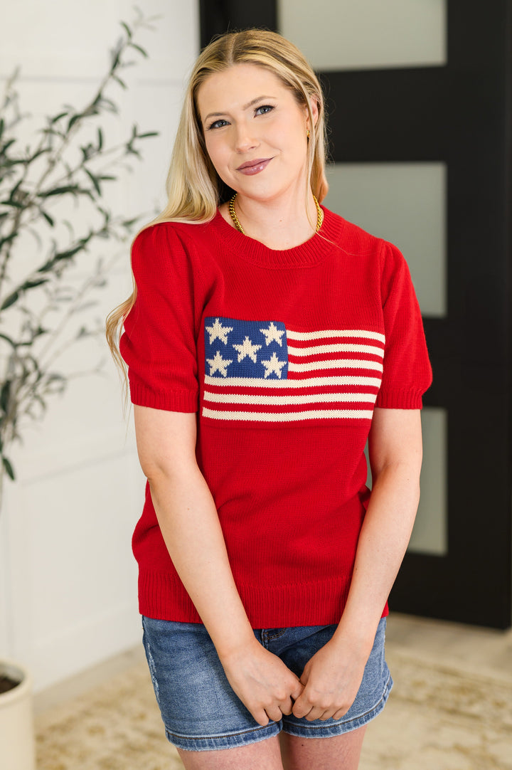 Hand Over Heart Graphic Knit Top in Red - 5/4