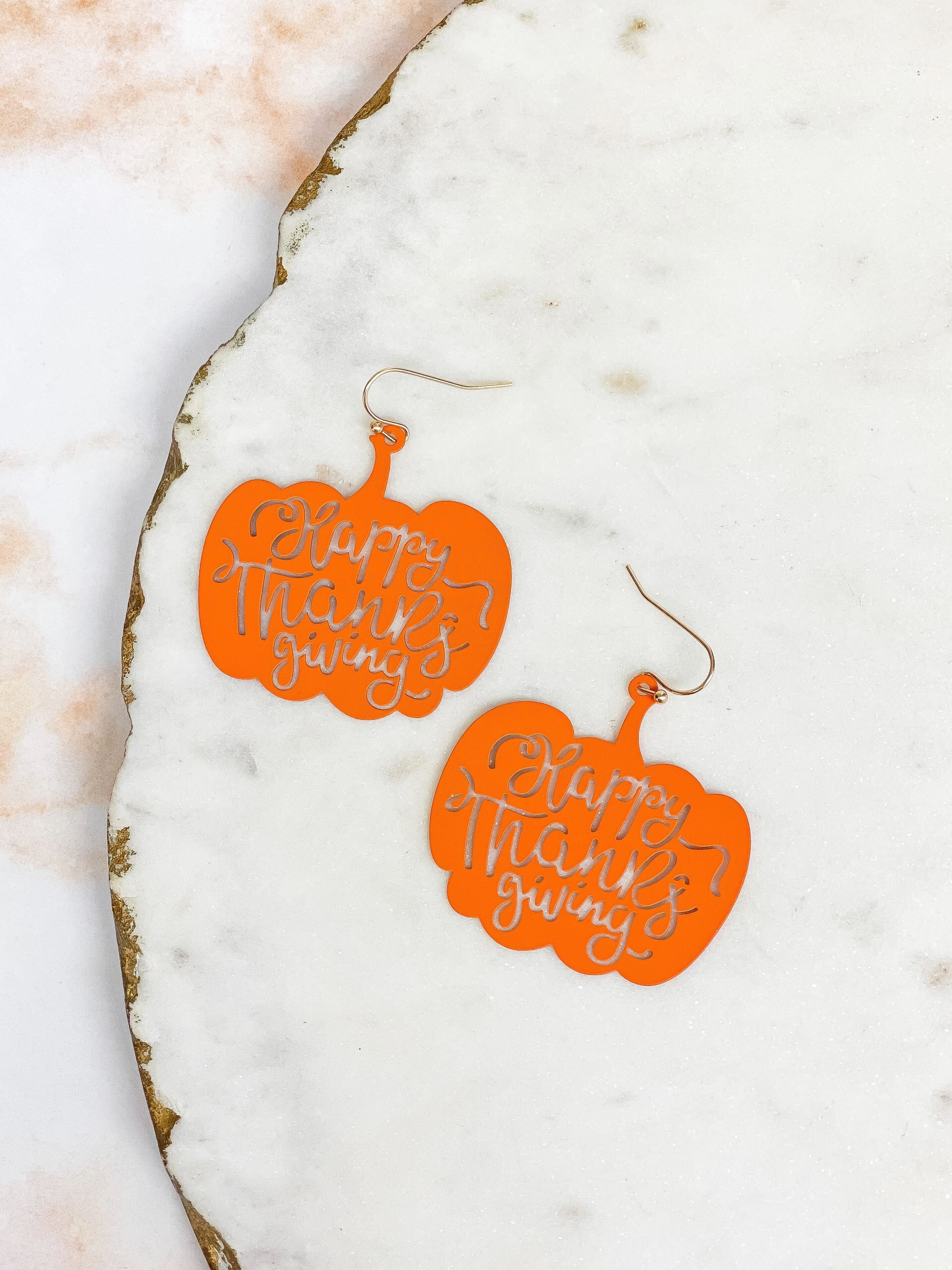 'Happy Thanksgiving' Pumpkin Cutout Dangle Earrings