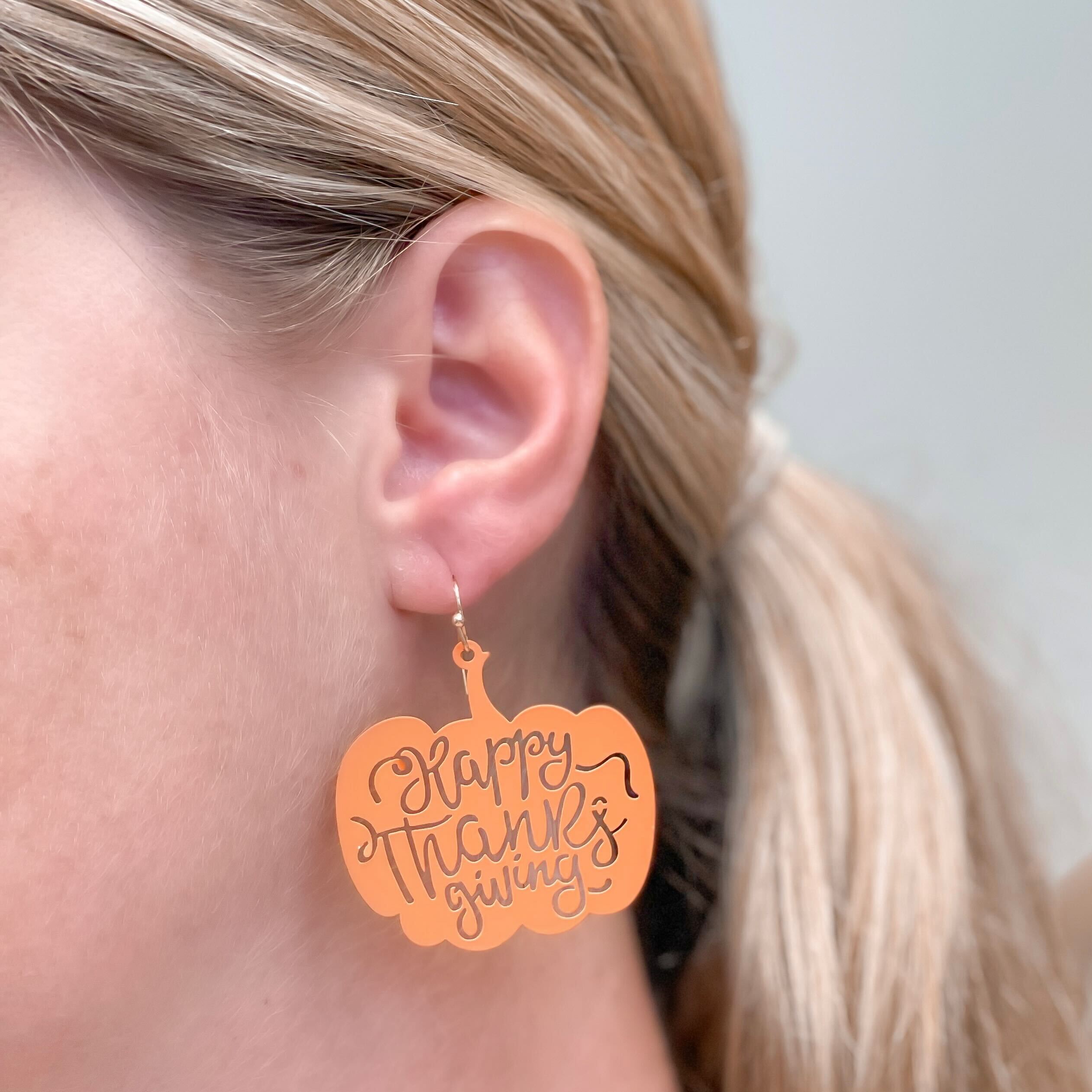 'Happy Thanksgiving' Pumpkin Cutout Dangle Earrings
