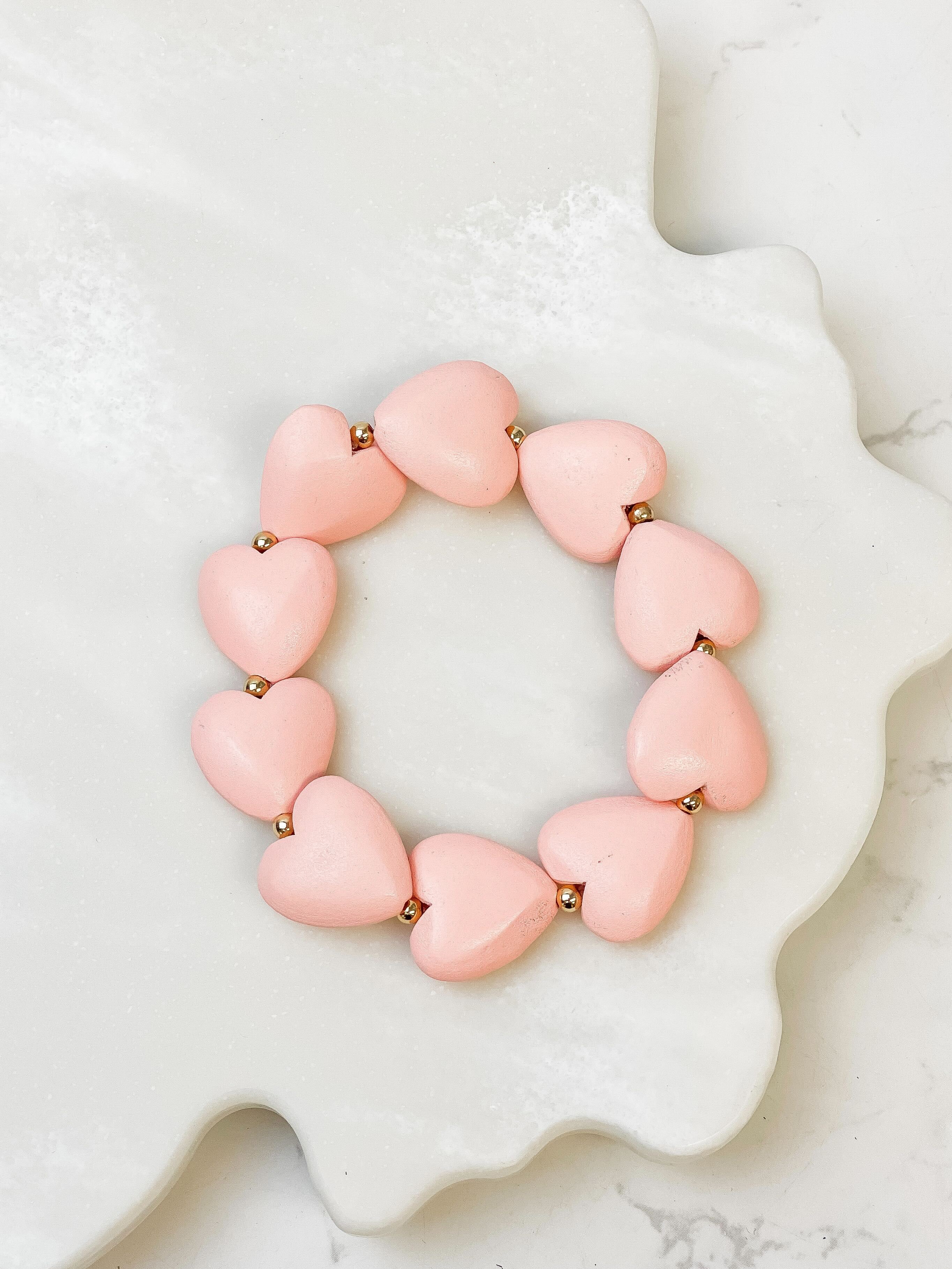 Heart & Gold Bead Bracelet - Blush