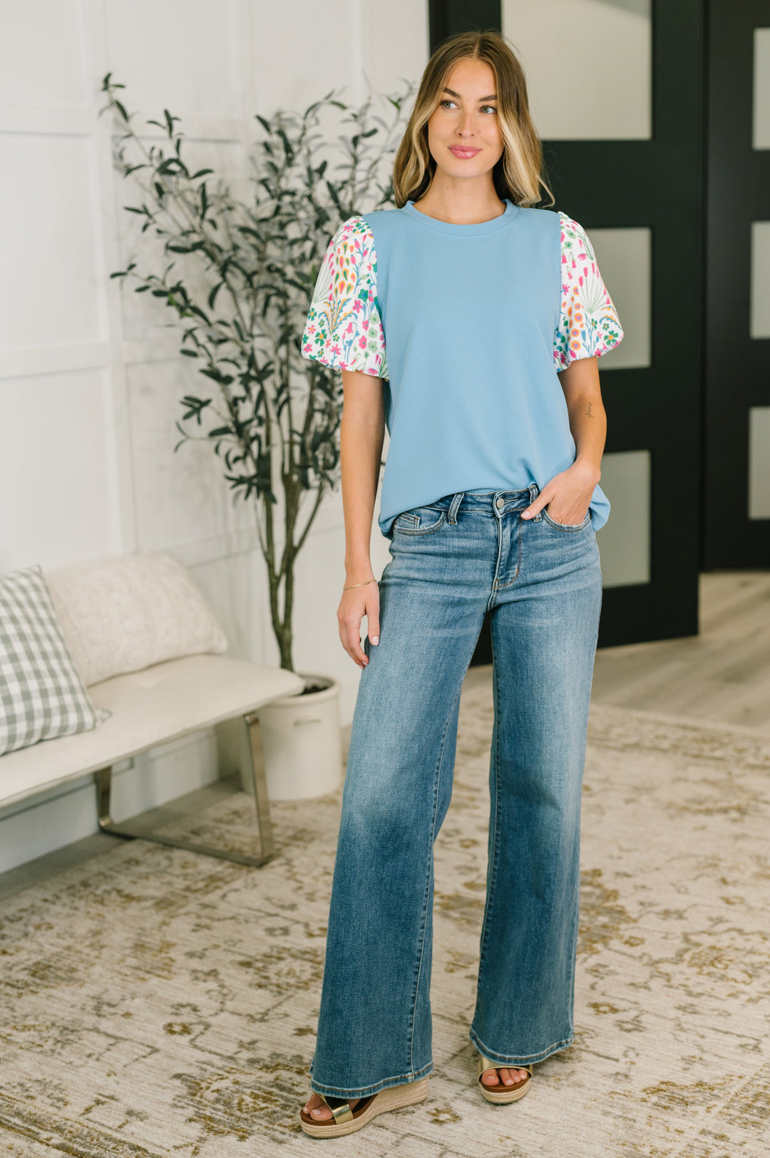 High Expectations Contrast Puff Sleeve Blouse - 6/12