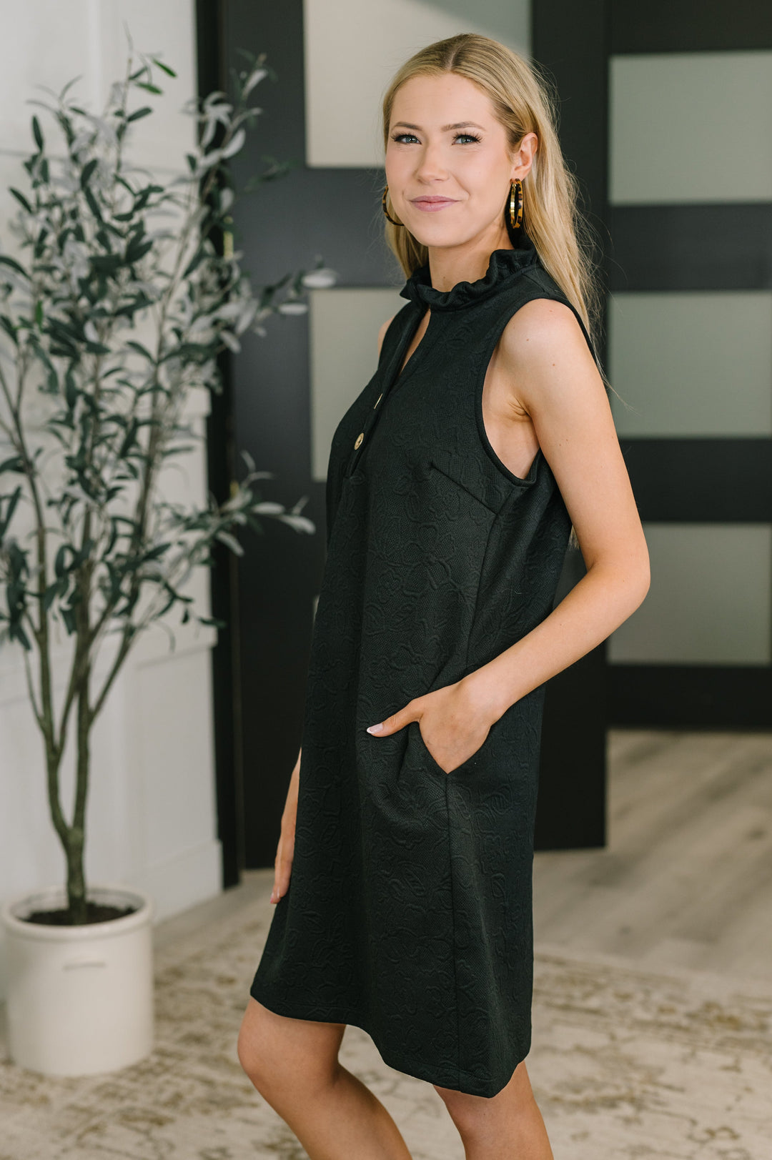 High Tide High Neck Embossed Sleeveless Dress in Black - 3/31