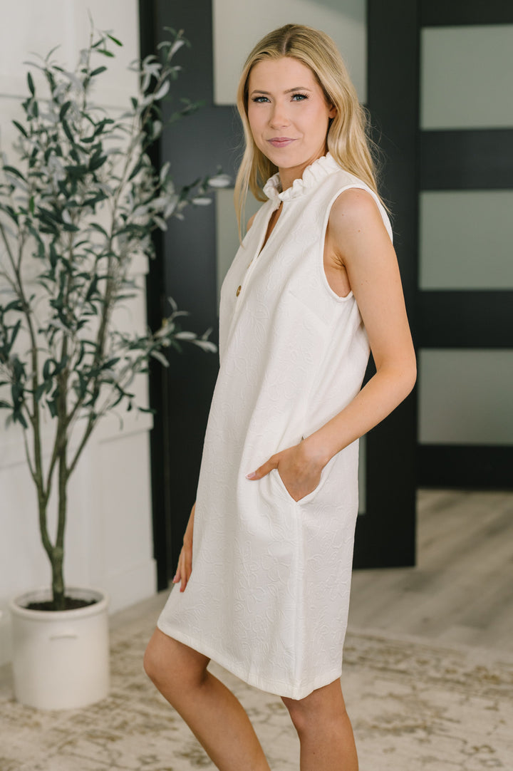 High Tide High Neck Embossed Sleeveless Dress in Off White - 8/3