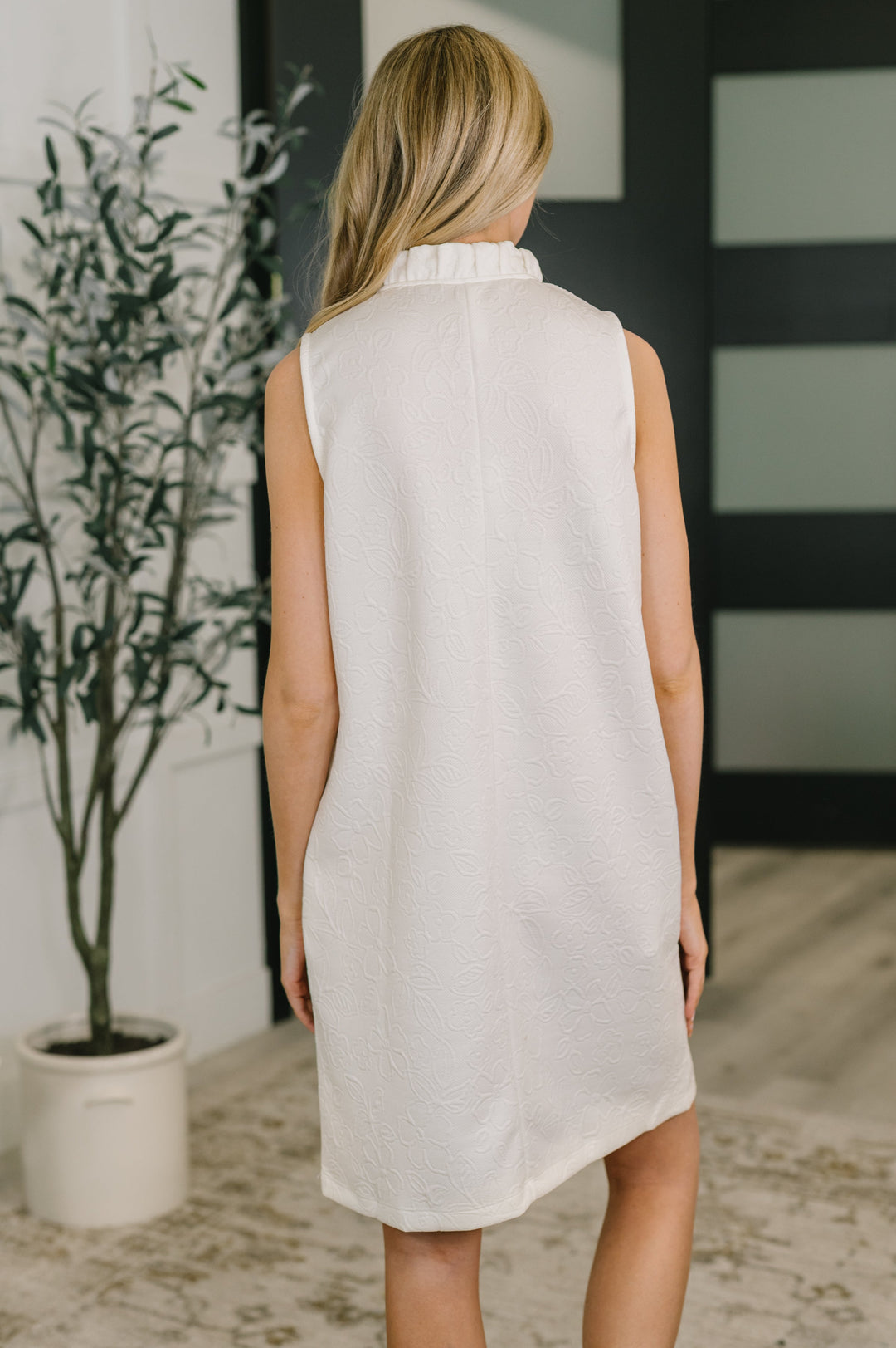 High Tide High Neck Embossed Sleeveless Dress in Off White - 8/3