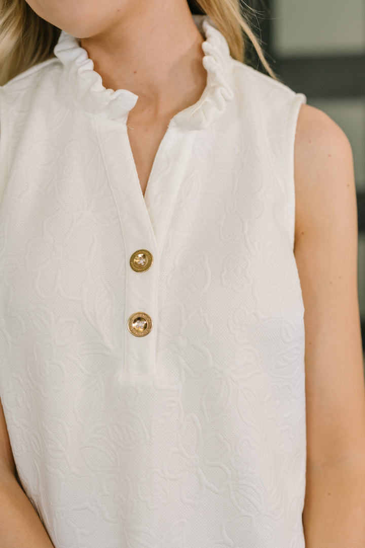 High Tide High Neck Embossed Sleeveless Dress in Off White - 8/3