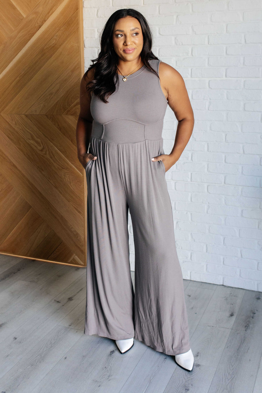 Hilary Wide Leg Jumpsuit in Grey - 4/27