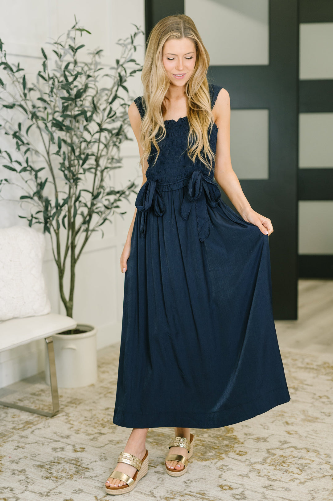 Hold Me Down Midi Dress in Navy - 7/30