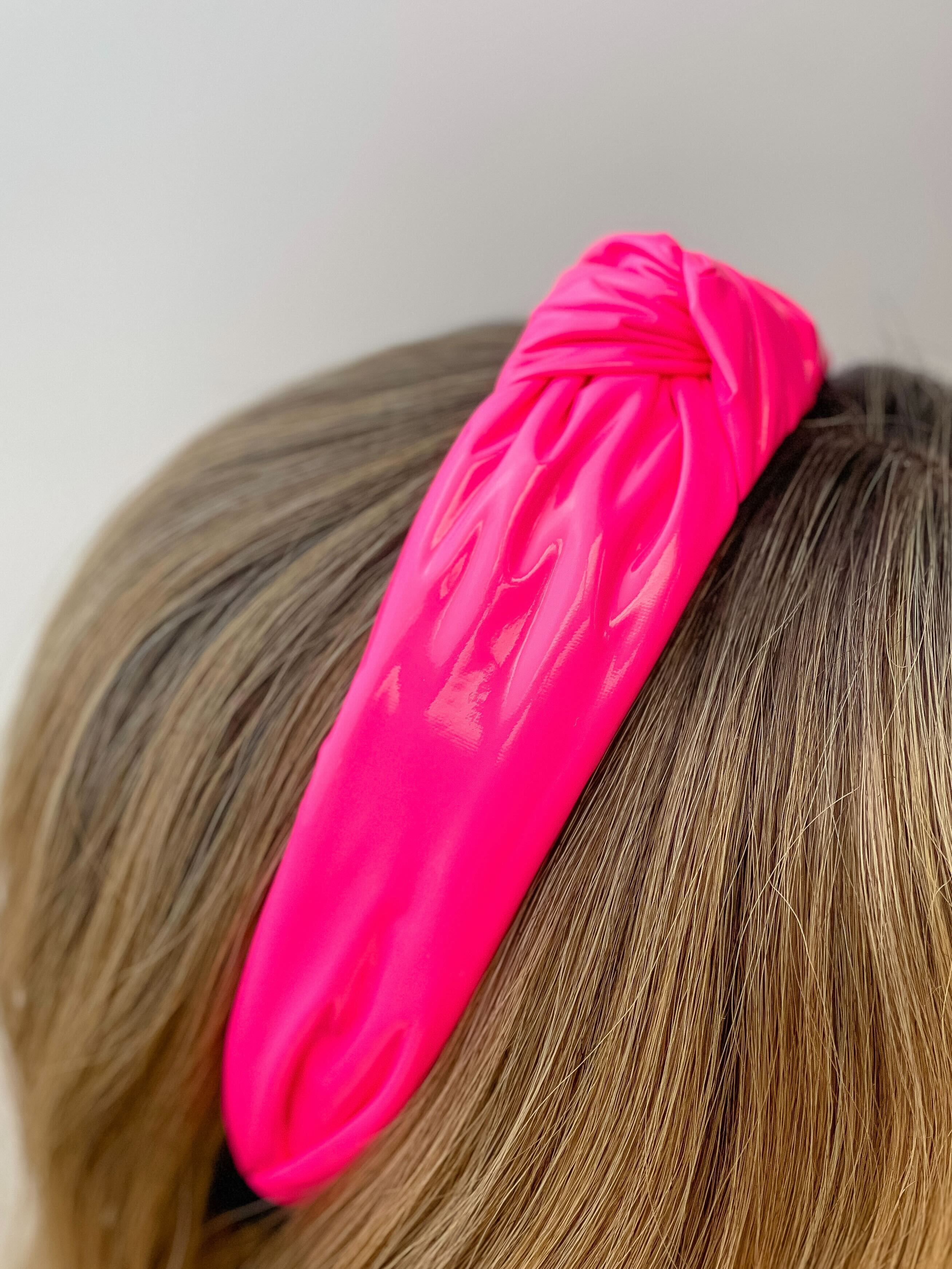 Shiny Pink Neon Top Knot Headband