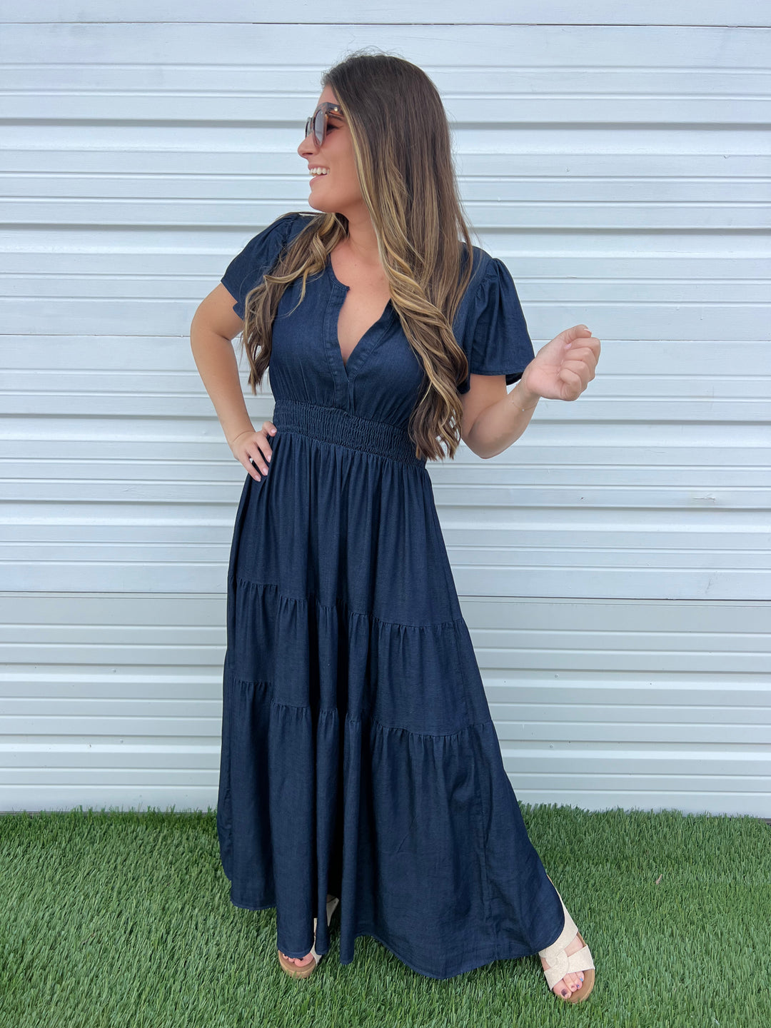 Denim V-Neck Short Sleeve Maxi Dress by Fantastic Fawn Prep Obsessed Denim V-Neck Short Sleeve Maxi Dress by Fantastic Fawn Prep Obsessed
