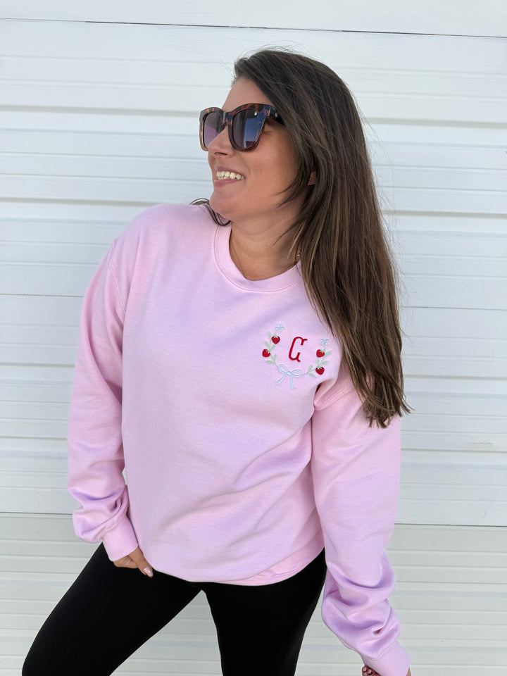 by PrepO: Strawberry Fields Initial Sweatshirt (Ships in 2-3 Weeks)