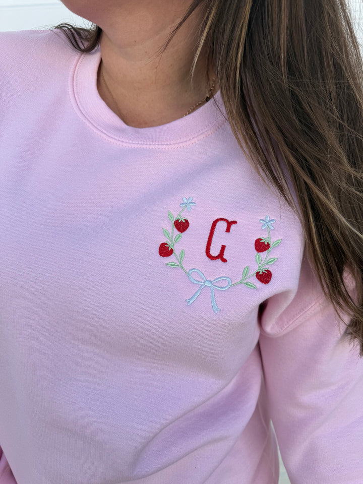 by PrepO: Strawberry Fields Initial Sweatshirt (Ships in 2-3 Weeks)