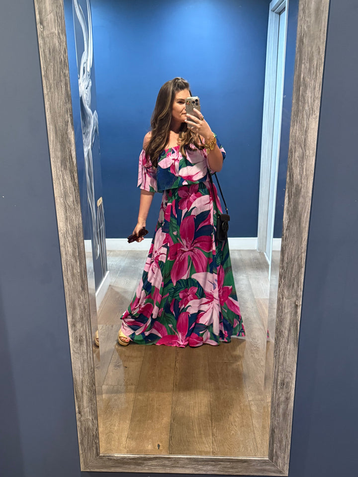 Ellerton Tropics Enamored Off the Shoulder Ruffle Dress