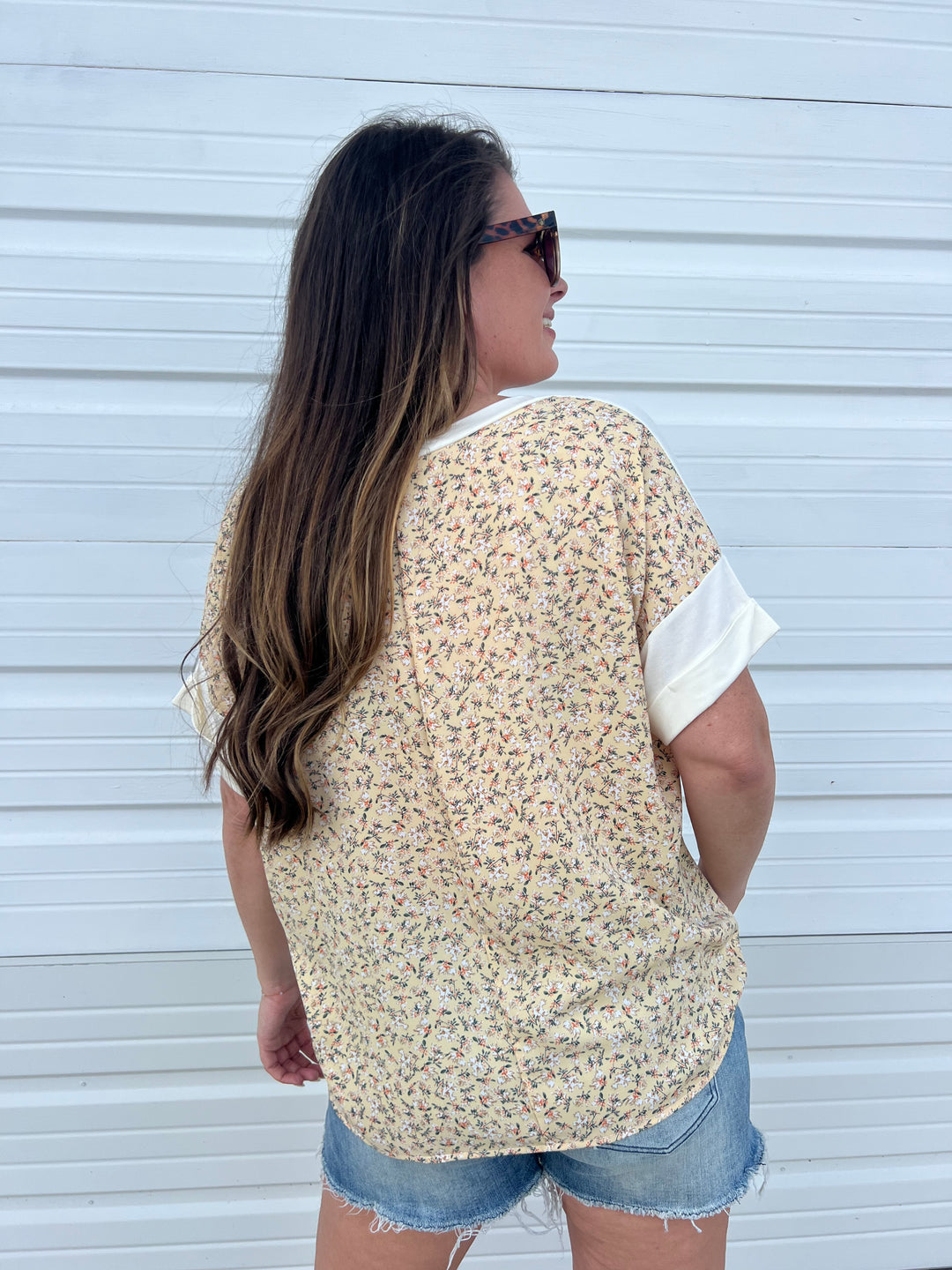Floral Contrast Pocket Tee - Mustard & Olive by Sew In Love