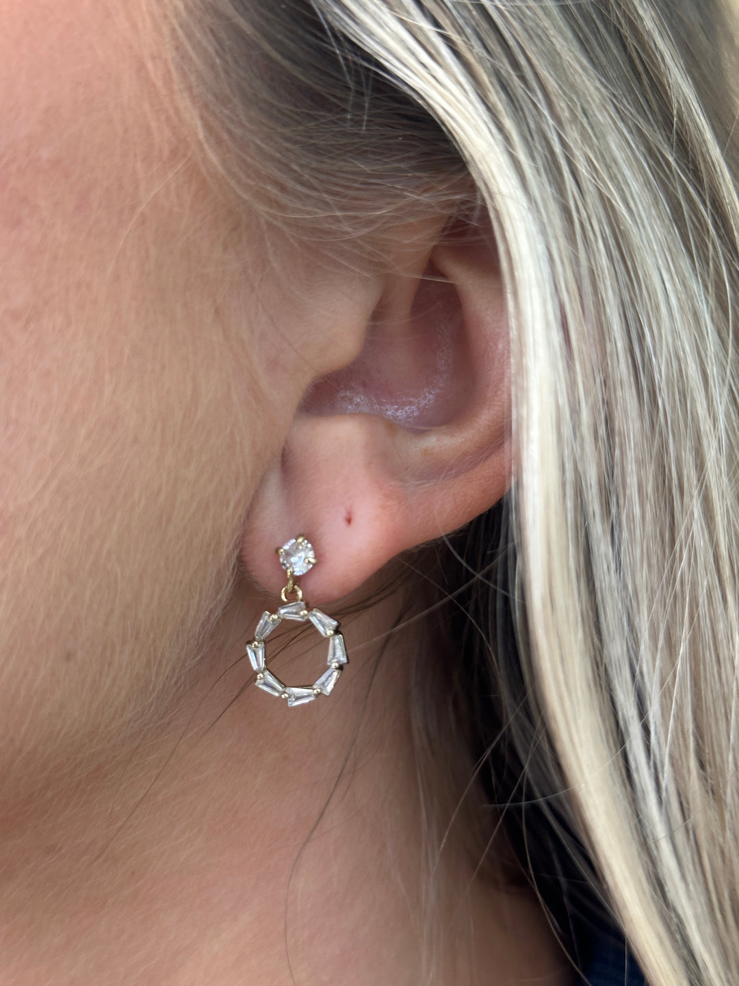 Cubic Zirconia Baguette Circle Dangle Earrings - Gold
