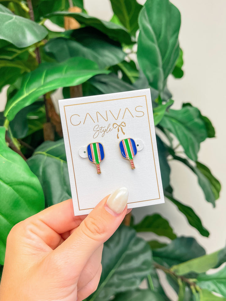 Ellie Pickleball Paddle Stud Earrings - Blue