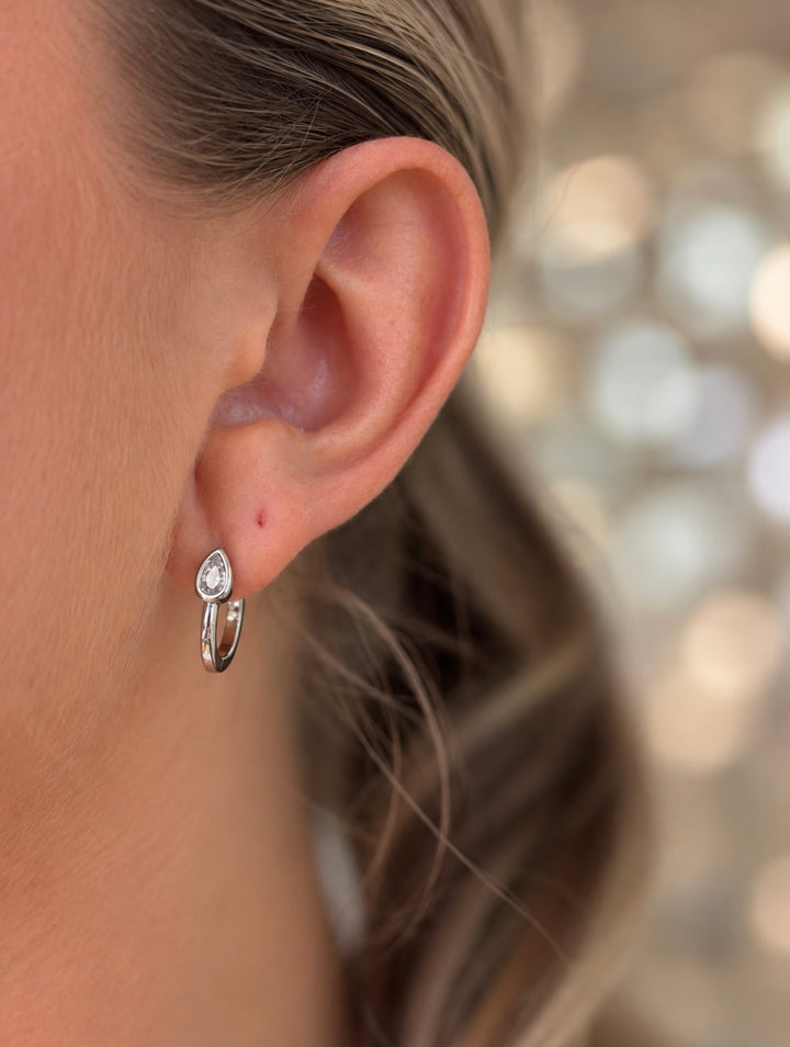 White Gold Dipped Teardrop Hoop