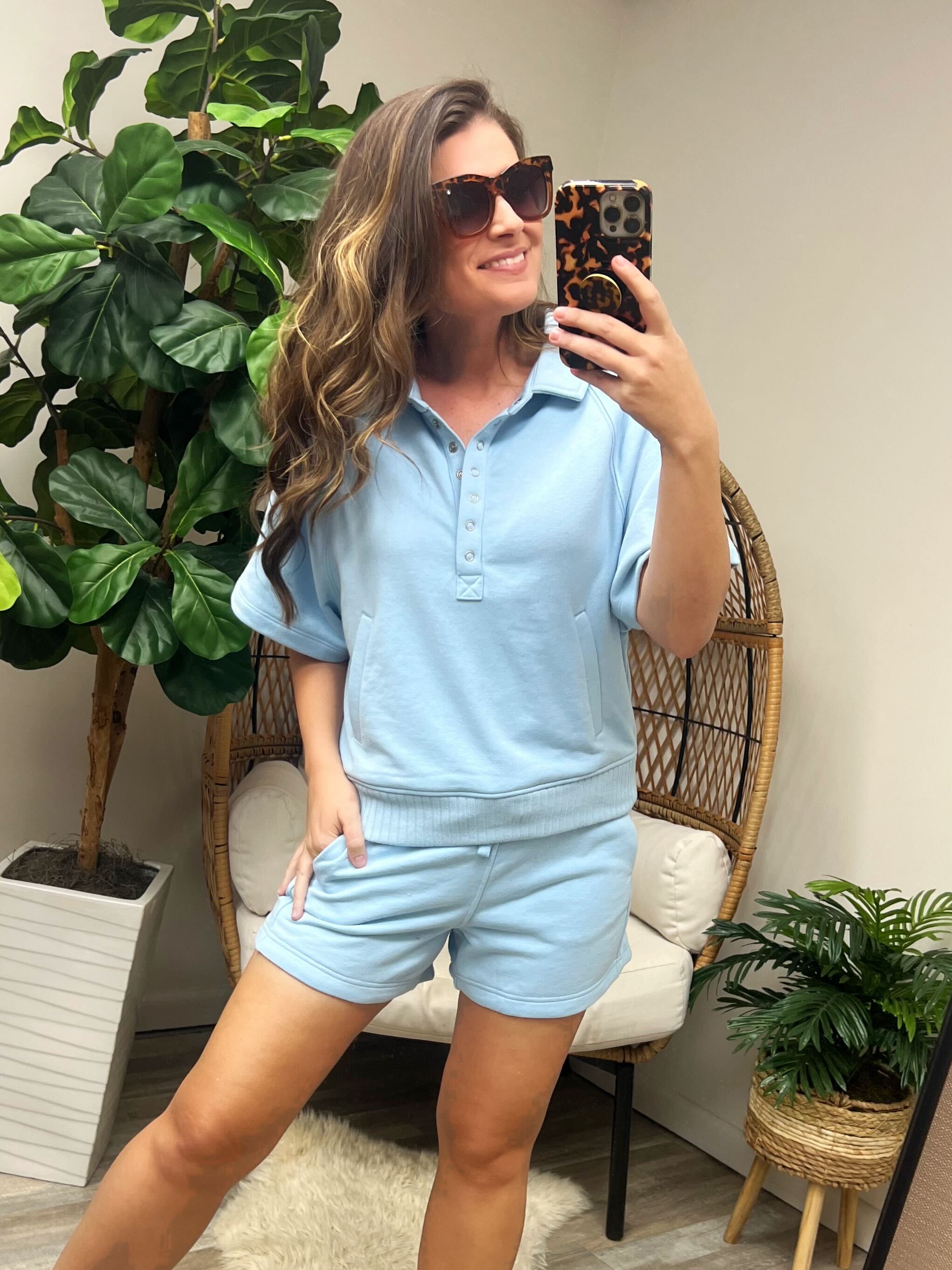 Meet Me by the Pier Collared Top in Sky Blue