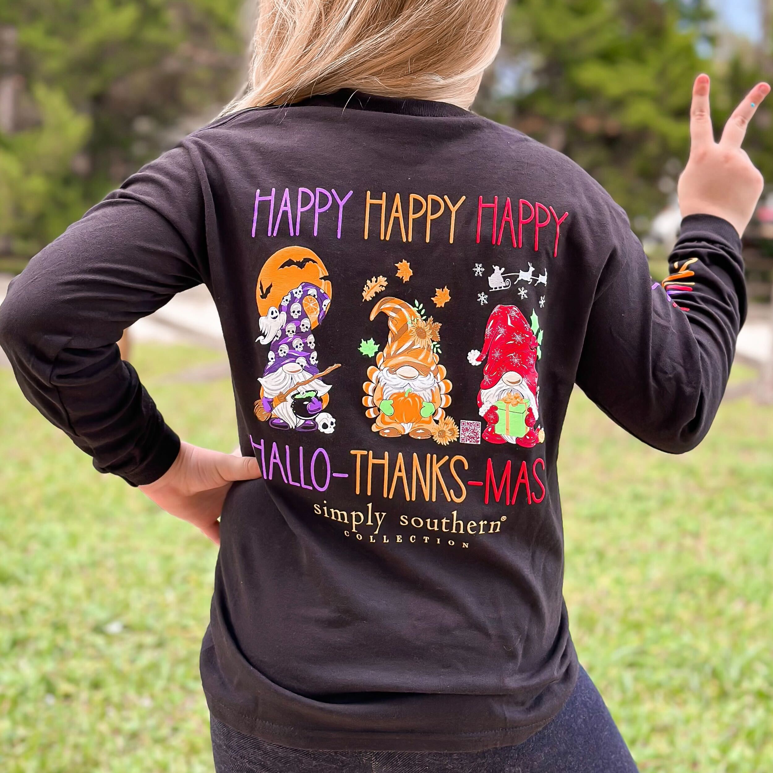Youth 'Happy Hallo-Thanks-Mas' Gnome Long Sleeve Tee by Simply Southern