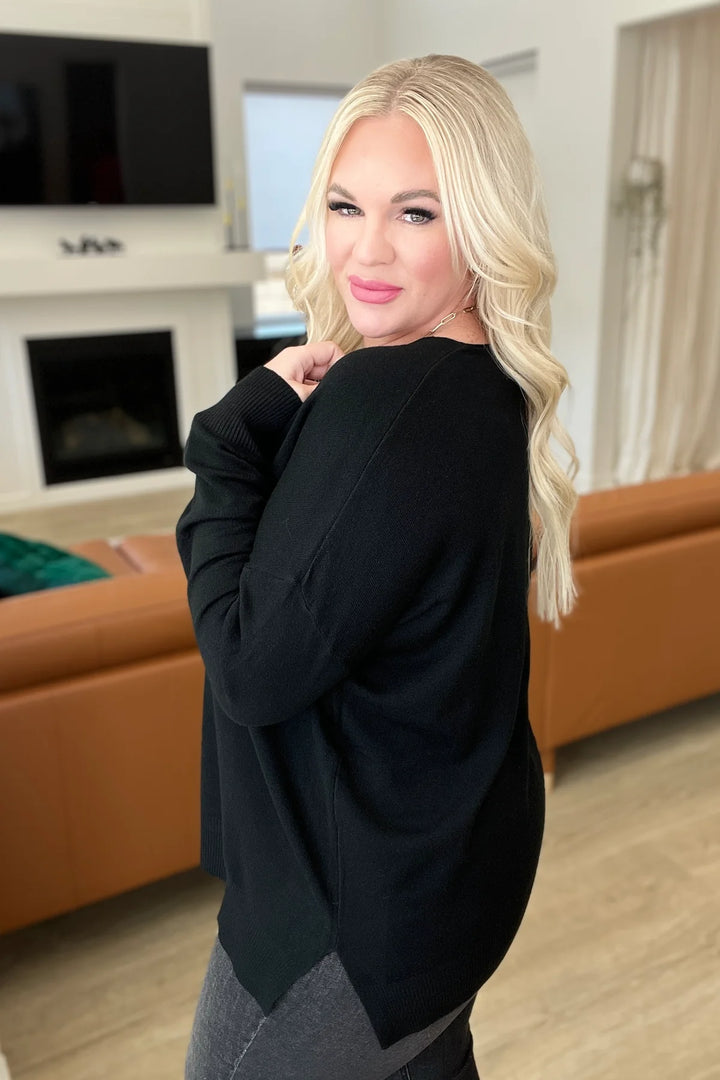 Front Seam V-Neck Sweater by Zenana