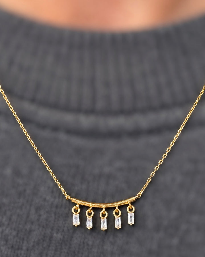 Cubic Zirconia Dangle Pendant Necklace - Choice Of Color