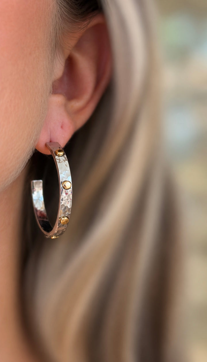 Hammered Two Tone Hoop Earrings