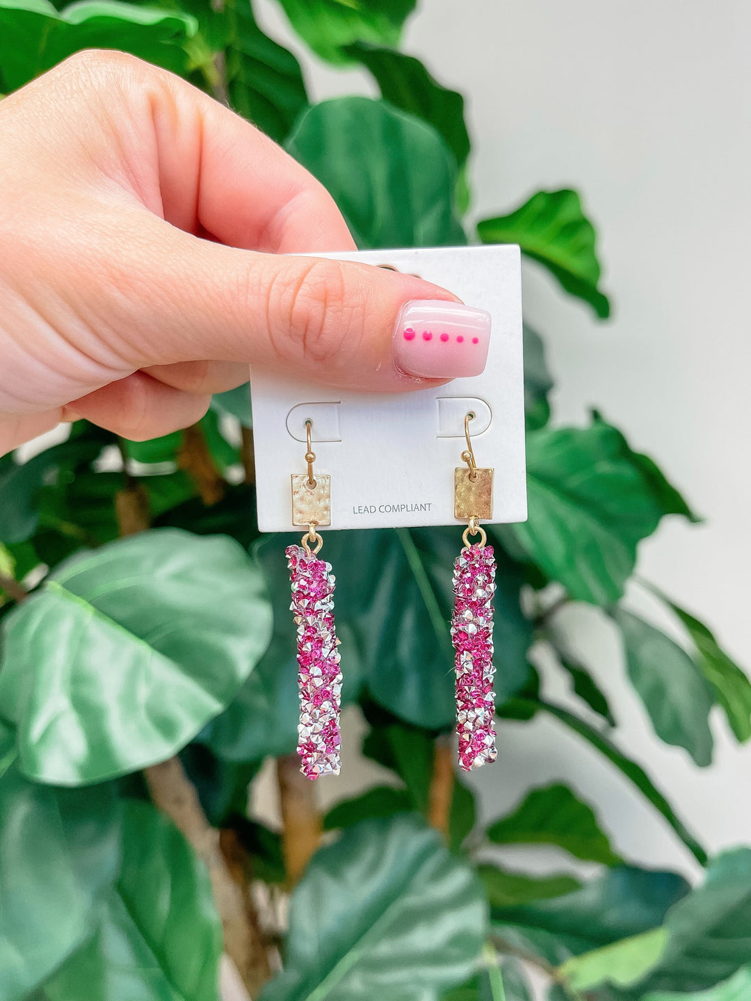 Crystal Encrusted Straight Dangle Earrings - Fuchsia