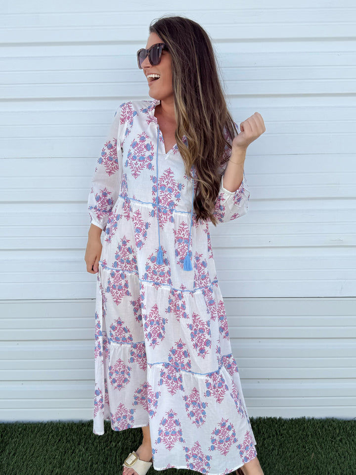 Farris Maxi Dress - White & Pink by Mud Pie